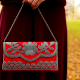 Handmade Velvet Beaded Clutch Bag with Chain Strap in Red Floral Design